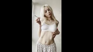Flat abdomen heaving as that babe blows smoke ?