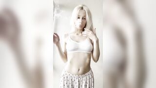 Flat abdomen heaving as that babe blows smoke ?