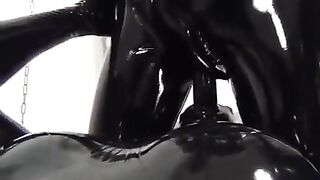 2 lesbian mastubed in latex catsuit with stapo