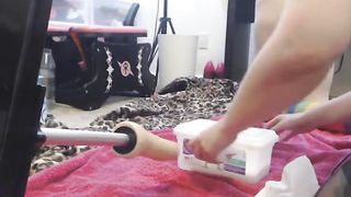 Hot babes Sharing Dildo Fucking Machine