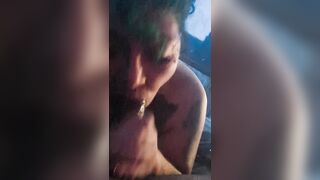 Sucking his large thick knob ?