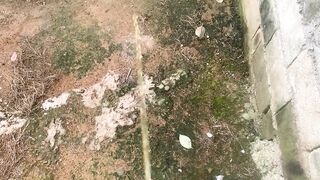 Holding Pee Bladder Bulge Desperately Pissing Outdoor