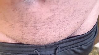 Holding Pee Bladder Bulge Desperately Pissing Outdoor