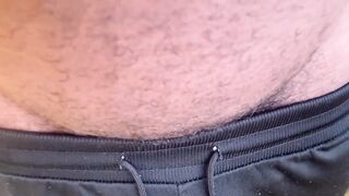 Holding Pee Bladder Bulge Desperately Pissing Outdoor