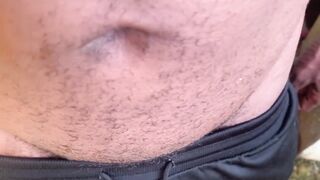 Holding Pee Bladder Bulge Desperately Pissing Outdoor
