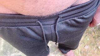 Holding Pee Bladder Bulge Desperately Pissing Outdoor