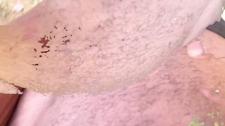Holding Pee Bladder Bulge Desperately Pissing Outdoor