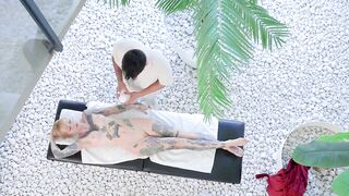 Massage Session with a Heavily Tattooed Hotty Ends with Her Being Subdued by the Massage Therapist - Hailey Hope
