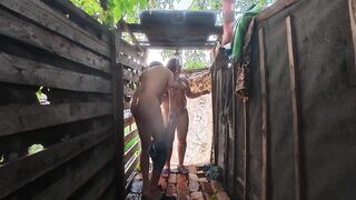 Big Bazookas Pair Outdoor Shower Oral job Sex