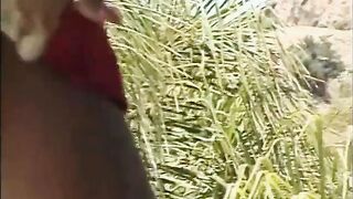 Brunette hair in sexy red suit gets her cunt screwed poolside