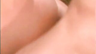 Breasty brunette hair sucks obese penis and gets drilled doggy style on bed
