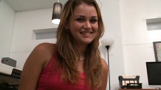 Petite titted teen rides Sybian and hard knob