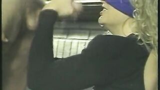 Doxy sucks a giant dick then rides it hard whilst blindfolded