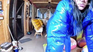 Dom mother I'd like to fuck Leather Panties and Glossy Downjacket. Air Mattress, Beach Ball Popping and Cum Play