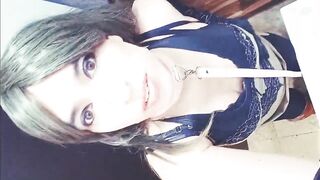Crossdresser with Cum in Face
