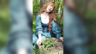 Redhead cutie squirts outside