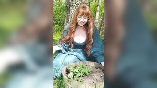 Redhead cutie squirts outside