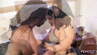 FEMOUT Darksome-Haired Trans Woman in Sparkly Underware Gets Pounded Hard by Pumped up Ebony Guy