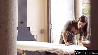 Breathtaking brunette hair massages her lesbo lover and makes her cum