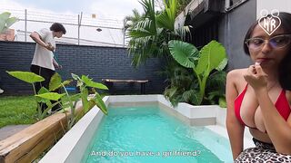Breasty Colombian woman cheats on her spouse with the pool cleaner - Hilary Rhodes