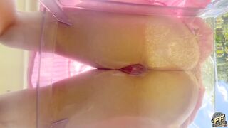 DESPAIRING Pee accident outside on clear chair