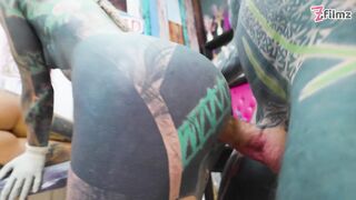 Tattoo apprentice and her customer get ANAL screwed during TATTOO session