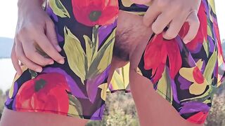 Pants Off on Public Trail and Close Up PEE at Sun Set