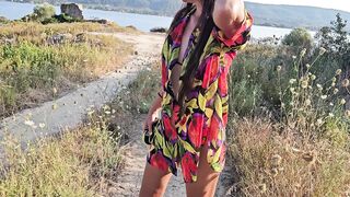 Pants Off on Public Trail and Close Up PEE at Sun Set