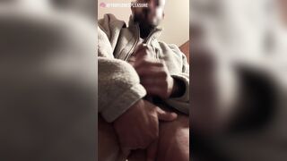 Snuck out during a holiday party to stroke & cum in the washroom.