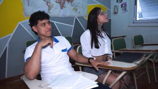 They Nearly Got Caught! Large-Butt AntoMagali Screws Her Colombian Classmate During the time that the Teacher Isn't Looking