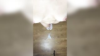 Breasty cutie bows over and teases with her butt ?