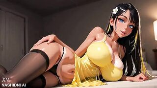 Four Ebony Boyz with a Breasty Ebony-Haired Gal Anal Team fuck - AI Generation