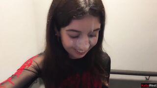 I Love to Walking Overspread in Cum! Please Cum on My Face! - Public Cumwalk on Street