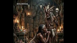 [AI Generated] an afro village witch doctor from Ghana and Nigeria bangs older black hot Nigerian grand ma raw