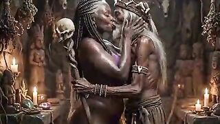 [AI Generated] an afro village witch doctor from Ghana and Nigeria bangs older black hot Nigerian grand ma raw