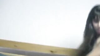 Brunette hair with bald twat gets herself off with sex toy