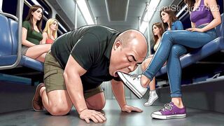 Shoe Pervert Licks Honeys's Shoes on a Crowded Bus