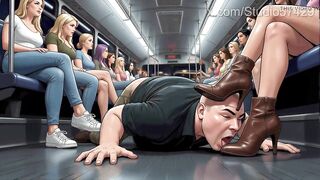 Shoe Pervert Licks Honeys's Shoes on a Crowded Bus