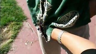 Randy shlong sucking chick is creamed and takes a penis in the vagina on tennis court