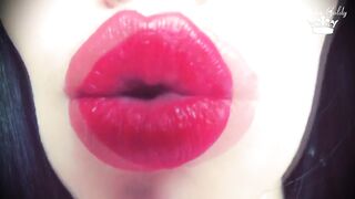 Luscious red lips tease