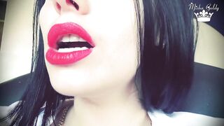Luscious red lips tease