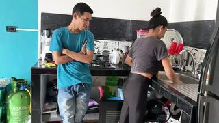 MY STEPBROTHER SCREWS MY LITTLE VAGINA IN THE KITCHEN.