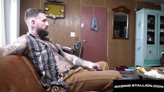 FURIOUS STUD-HORSE - Large Cock Step-Nephew Fills Ian Sterling's Throat & Hirsute Gap in The Trailer