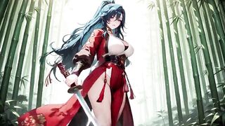 Blue-haired Female-dominator Vs Athletic! Forbidden Unfathomable Squats in a Navy Bedroom, Shy Chest Covering but Thighs Thrusting Wildly