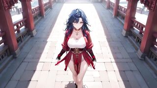 Blue-haired Female-dominator Vs Athletic! Forbidden Unfathomable Squats in a Navy Bedroom, Shy Chest Covering but Thighs Thrusting Wildly