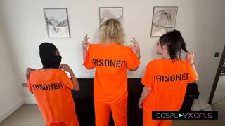 COSPLAYXGIRLS - three Inmates Go Wild: Prison Lesbian babes Drilled By Guards In Coarse Team fuck