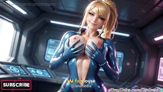 Samus Aran Zero Costume Tease - Open Zipper, Juicy Costume and Chest Squeeze