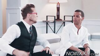 Impressive tall businessman anally bangs youthful hunky ebony homo