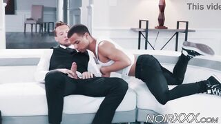 Impressive tall businessman anally bangs youthful hunky ebony homo