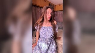 Large Knob Trans Beauty in Cute Suit Cums a Lot From Sex toy